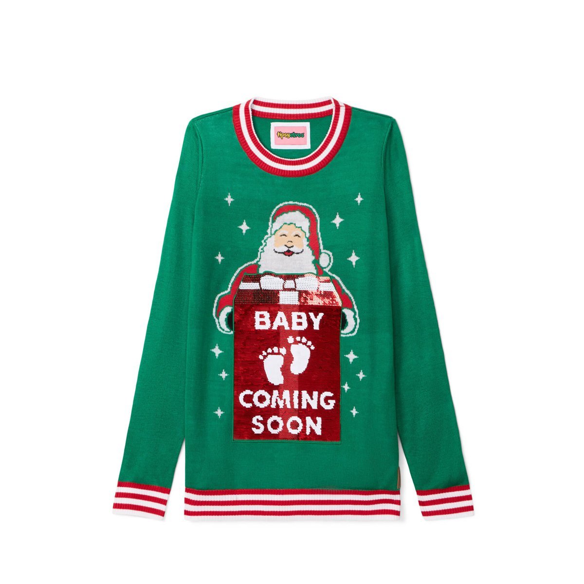 Suéter Tipsy Elves Big Reveal Reversible Sequin Maternity Christmas