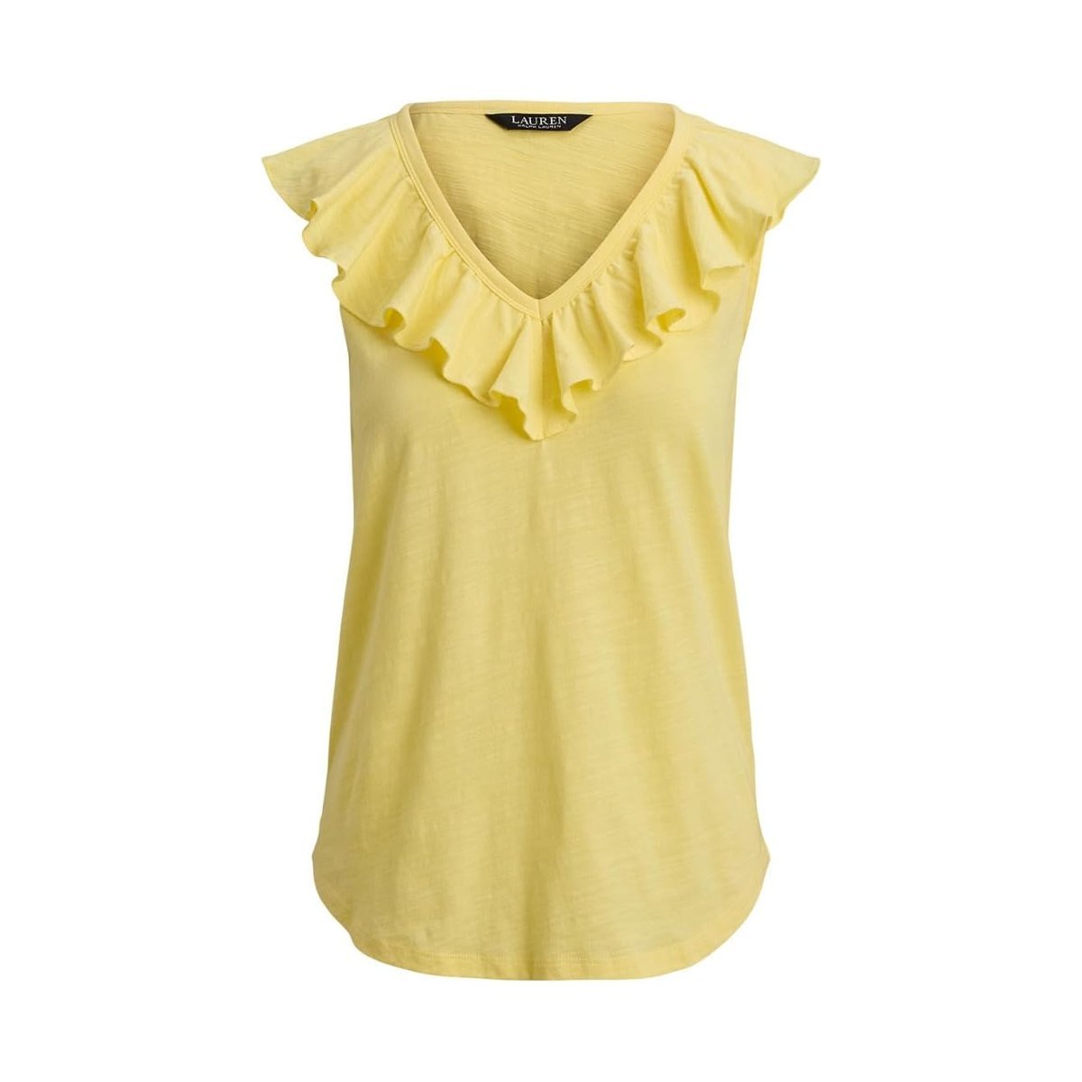 Top Ralph Lauren Ruffle-trim Slub Jersey Sleeveless — Amarillo