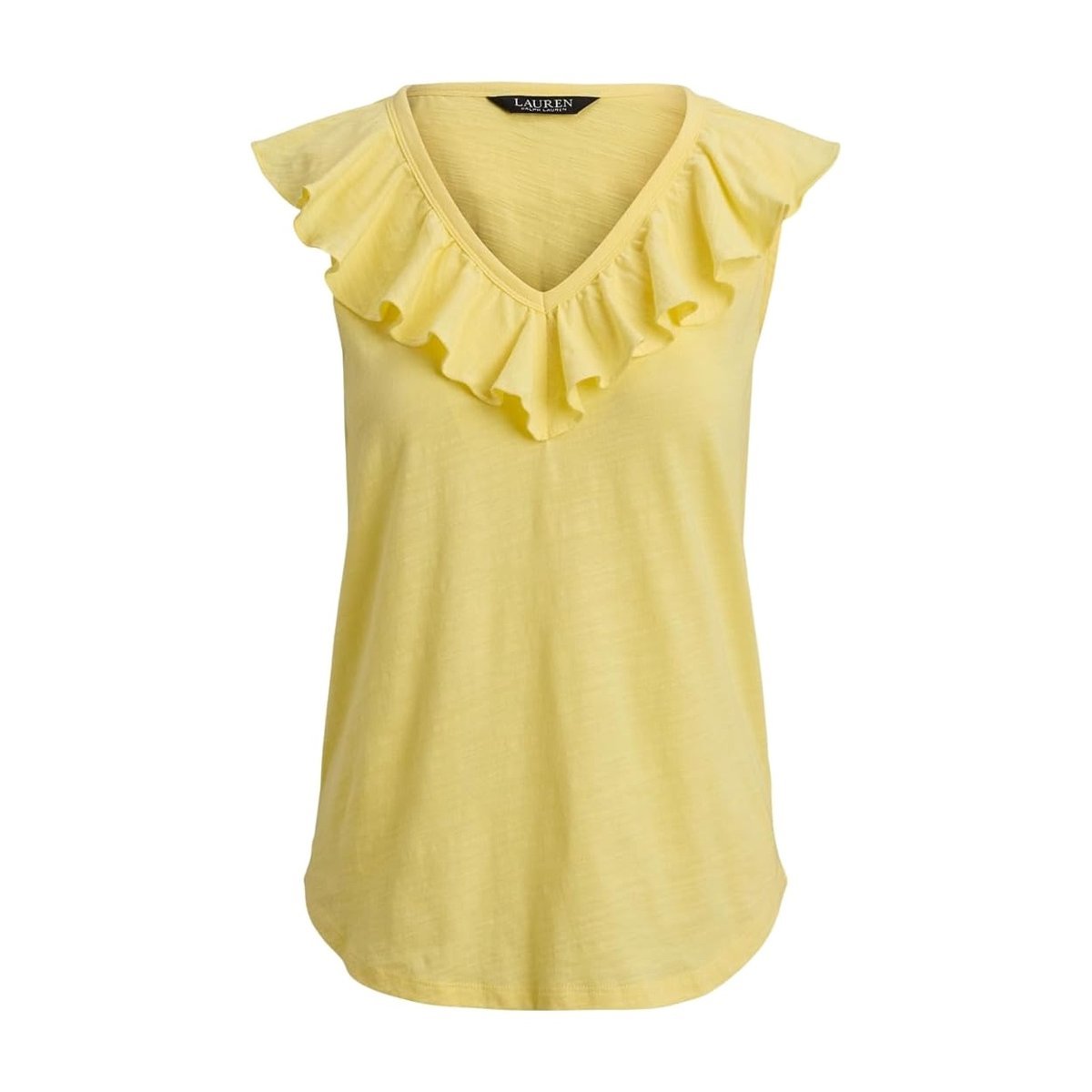 Top Ralph Lauren Ruffle-trim Slub Jersey Sleeveless — Amarillo