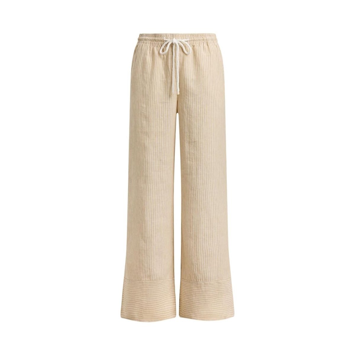 Pantalón Ralph Lauren Striped Linen Wide — Blanco