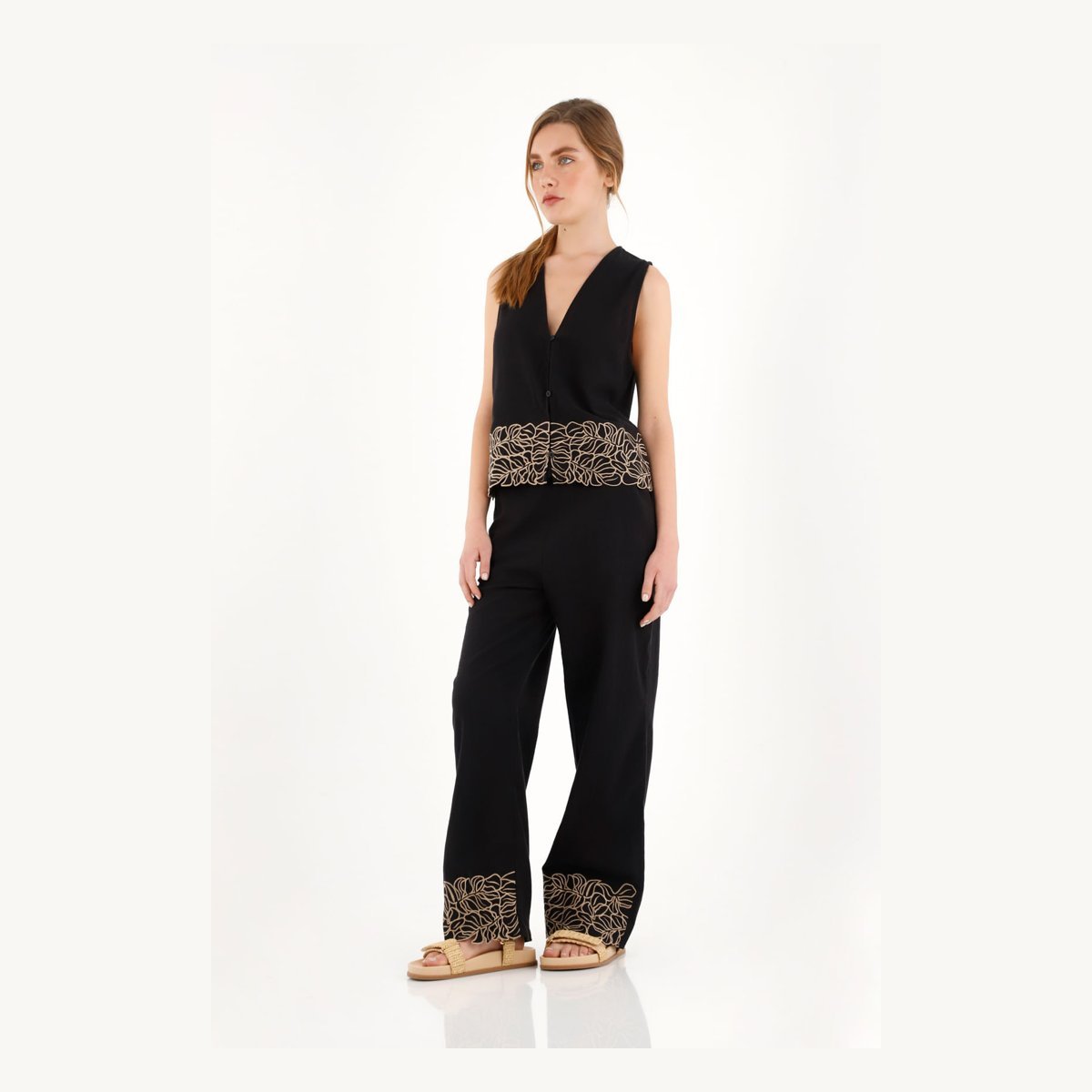 Pantalón negro recto con pretina elástica Topmark