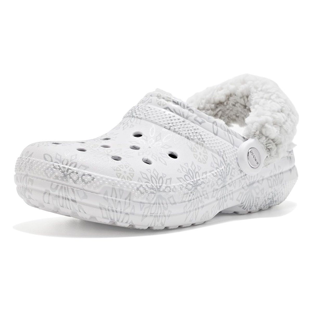 Zapatos casuales Crocs Classic Fleece Lined Metallic Snowflakes — Blanco