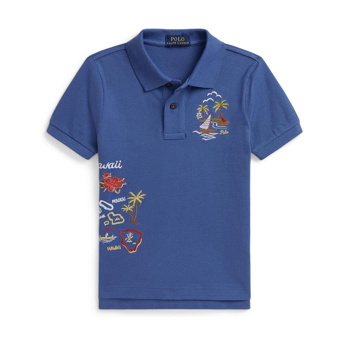 Camisa Ralph Lauren Embroidered Cotton Mesh (Toddler/) — Azul