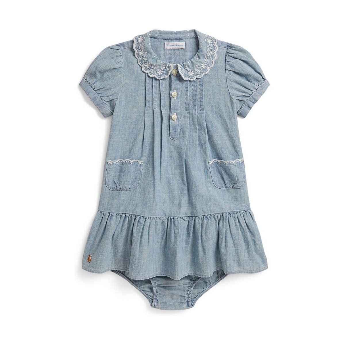 Vestido Ralph Lauren Indigo Cotton Chambray & Bloomer () — Azul mezclilla