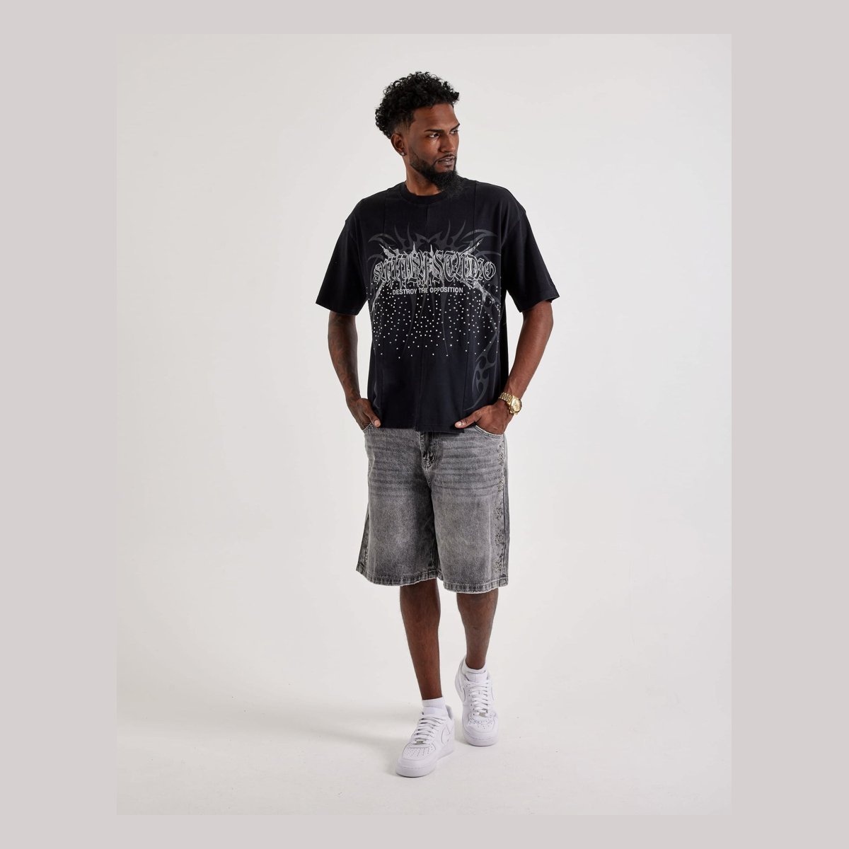 Short Paradise Lost Rhinestone Denim — Azul